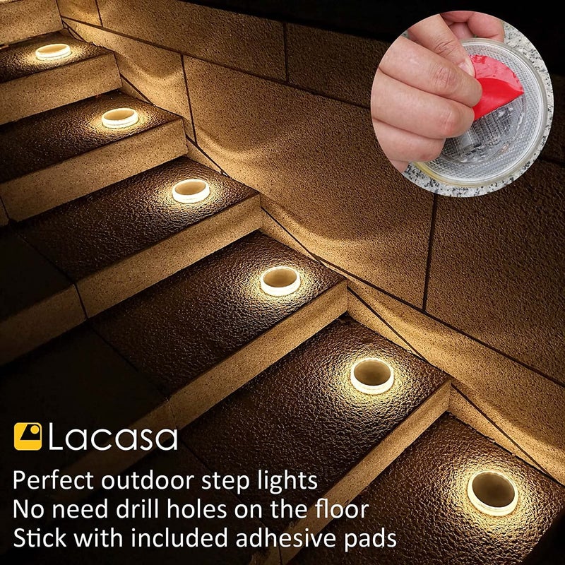 Lacasa Solar Deck Lights, Driveway Walkway Dock Light Solar Powered Outdoor Waterproof Stair Step Pathway Ground LED Lamp for Backyard Patio Garden, Auto On/Off - Warm White - 4 Pack - Image 5